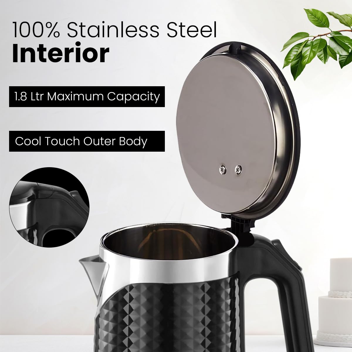 INALSA Double Wall Kettle Prism BK 1.8 Ltr 1500W